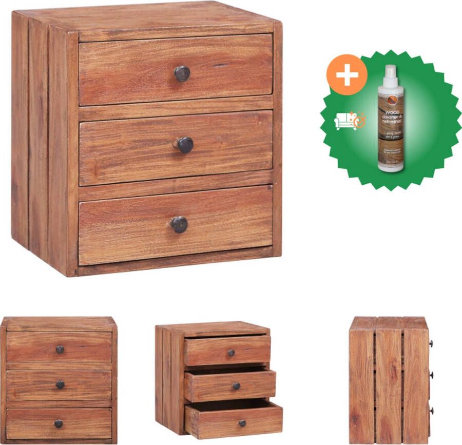 VidaXL Nachtkastje met 3 lades 35x25x35 cm massief gerecycled hout Kast Inclusief Houtreiniger en verfrisser