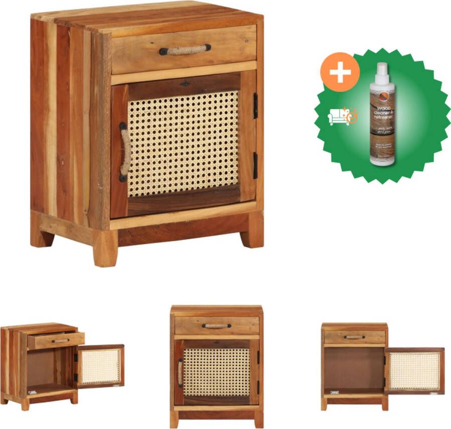 VidaXL Nachtkastje Hout 40 x 30 x 50 cm Vintage Gerecycled Hout Zwart Bruin Kast Inclusief Houtreiniger en verfrisser - Foto 2