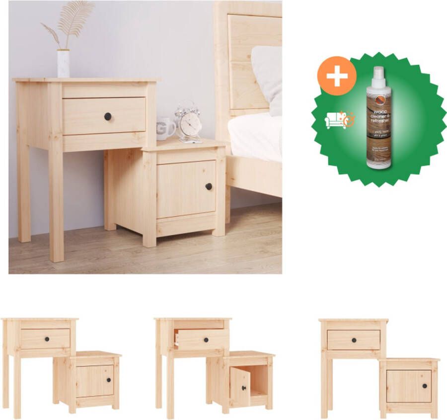 VidaXL Houten nachtkastje Massief grenenhout 79.5 x 38 x 65.5 cm Opbergruimte en stevige bladen Kast Inclusief Houtreiniger en verfrisser