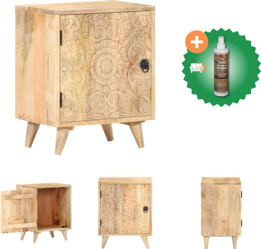 VidaXL Houten Nachtkastje Massief Mangohout 40 x 30 x 50 cm Met 1 deur Kast Inclusief Houtreiniger en verfrisser