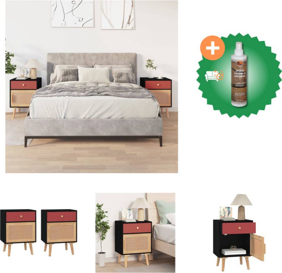 VidaXL Houten Nachtkastje Scandinavische Stijl 40 x 30 x 55 cm Zwart Kast Inclusief Houtreiniger en verfrisser