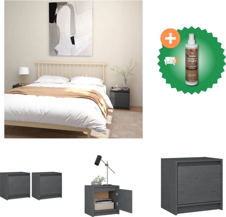 VidaXL Nachtkastjes 2st 40x30-5x40 cm massief grenenhout grijs Kast Inclusief Houtreiniger en verfrisser
