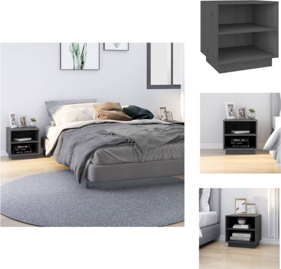 VidaXL Nachtkastje Nachtkastjes Bedkast Nachtkast Nachtkastjes 2 st 40x34x40 cm massief grenenhout grijs - Foto 2