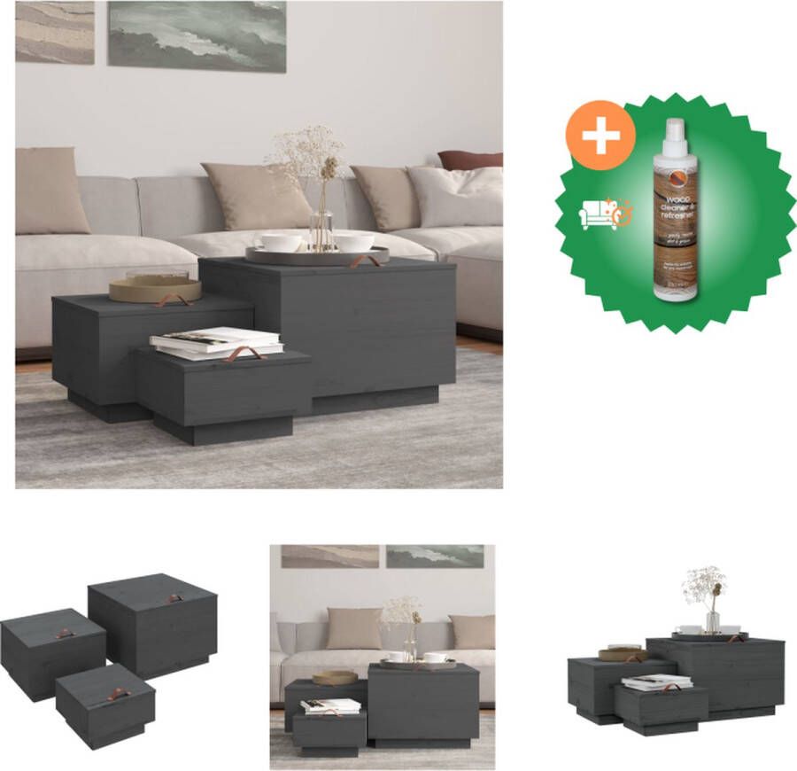 VidaXL Houten Opbergboxen Massief grenenhout Grijze kleur Grote- 57 x 55 x 40 cm Middelgrote- 45 x 43 x 30 cm Kleine- 35 x 33 x 20 cm Kast Inclusief Houtreiniger en verfrisser