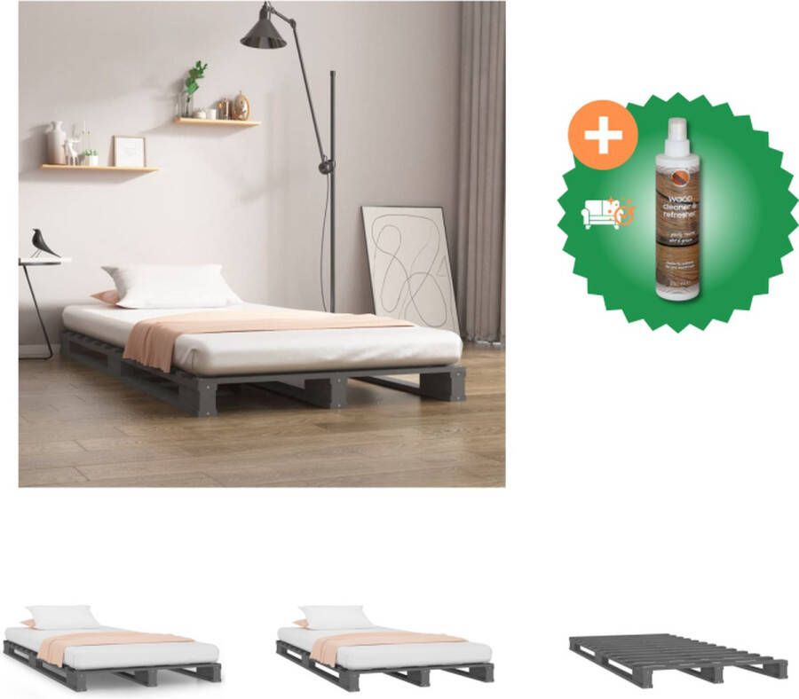 VidaXL Palletbed massief grenenhout grijs 75x190 cm 2FT6 Small Single Bed Inclusief Houtreiniger en verfrisser