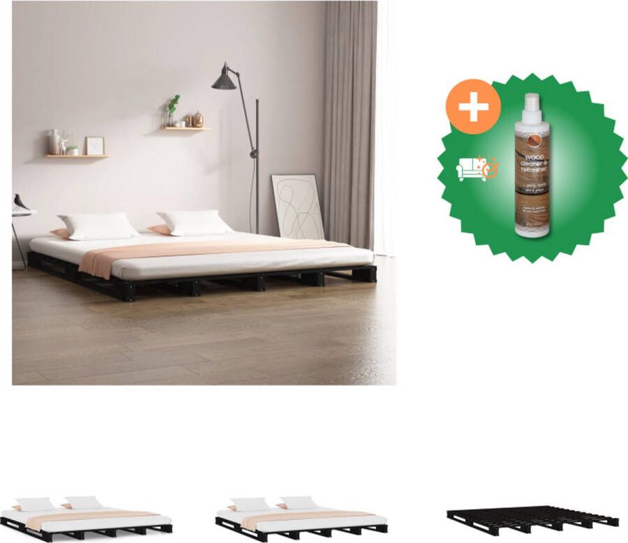 VidaXL Houten Palletbed Massief grenenhout 160 x 200 cm Zwarte kleur Bed Inclusief Houtreiniger en verfrisser