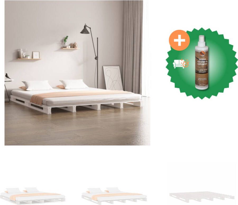 VidaXL Houten Palletbed Wit 190 x 135 x 11 cm Massief grenenhout Bed Inclusief Houtreiniger en verfrisser
