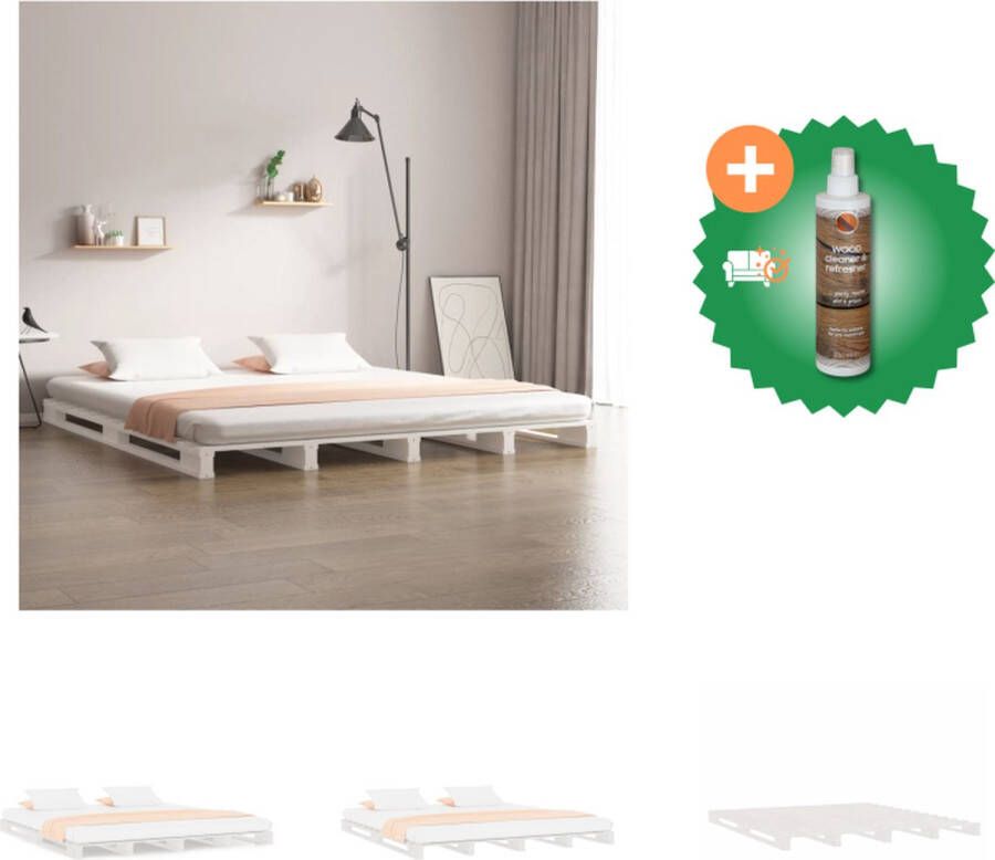 VidaXL Houten Palletbed Wit 200 x 160 x 11 cm Massief Grenenhout Bed Inclusief Houtreiniger en verfrisser