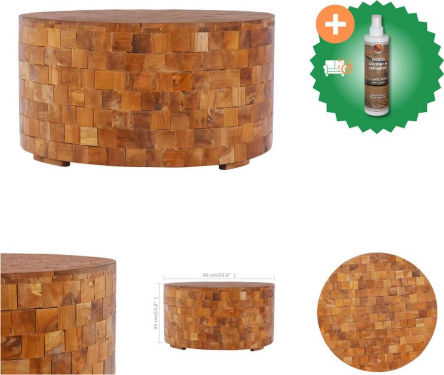 VidaXL Houten Salontafel Ø60x35 cm Gemengd Hardhout Handgemaakt Tafel Inclusief Houtreiniger en verfrisser
