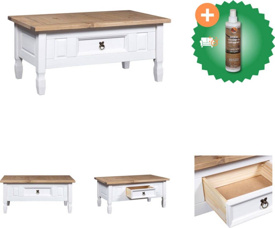 VidaXL Houten salontafel Corona-stijl 100 x 60 x 45 cm wit bruin met lade Tafel Inclusief Houtreiniger en verfrisser