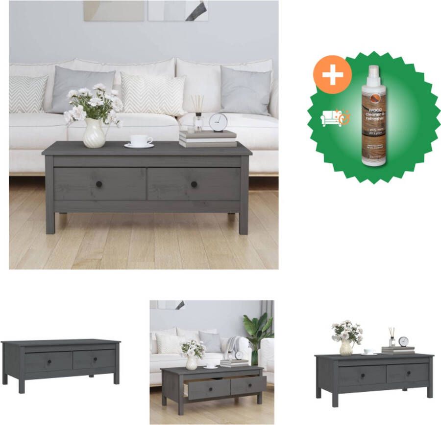 VidaXL Houten Salontafel Grijs 100 x 50 x 40 cm Massief grenenhout Tafel Inclusief Houtreiniger en verfrisser