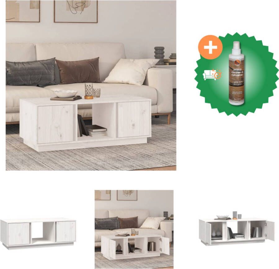 VidaXL houten salontafel Massief grenenhout 110 x 50 x 40 cm wit Tafel Inclusief Houtreiniger en verfrisser - Foto 2