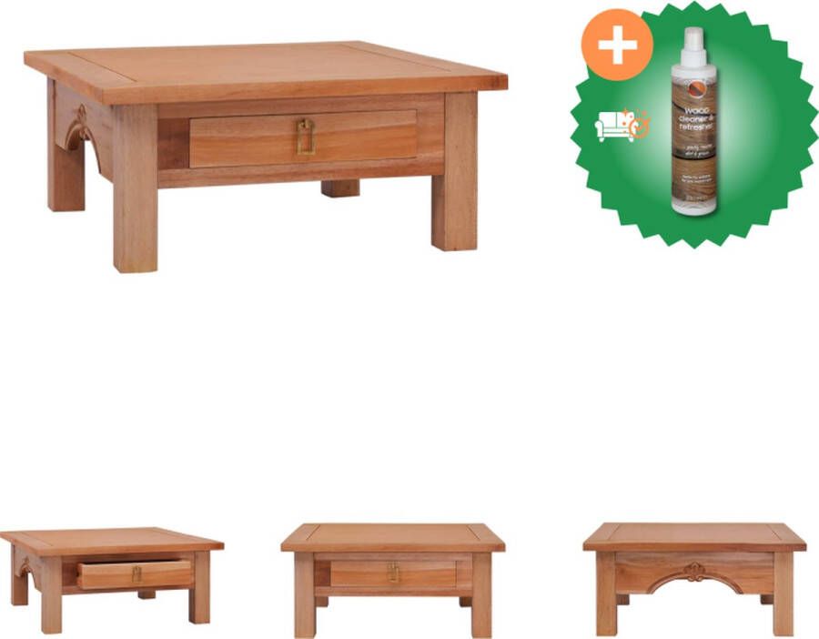 VidaXL Houten Salontafel Massief Mahoniehout 68 x 68 x 30 cm Opberglade Tafel Inclusief Houtreiniger en verfrisser
