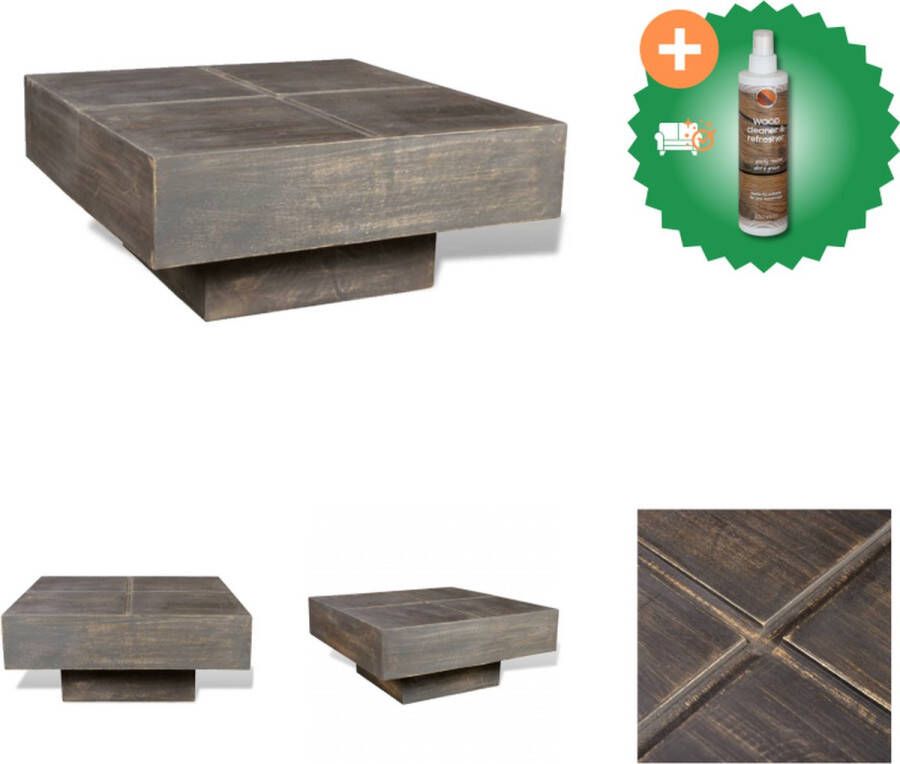 VidaXL Houten Salontafel Retro Vierkant 68x68x30cm Massief Mango Tafel Inclusief Houtreiniger en verfrisser