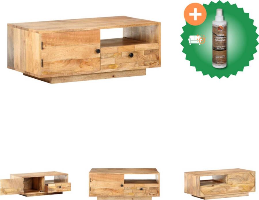 VidaXL Houten Salontafel Vintage Uitstraling Massief Mangohout 90 x 50 x 35 cm Tafel Inclusief Houtreiniger en verfrisser