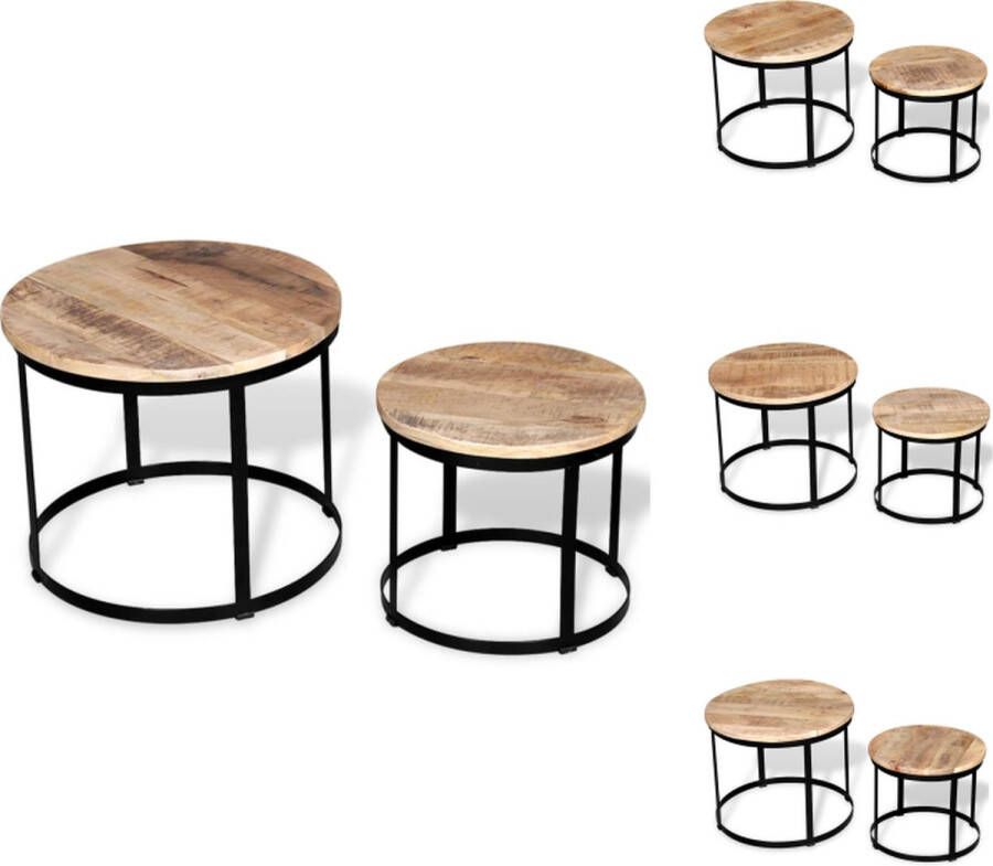 VidaXL Salontafel Salontafels Houten Salontafel Houten Salontafels 2-delige Salontafelset rond 40 50 cm ruw mangohout - Foto 2