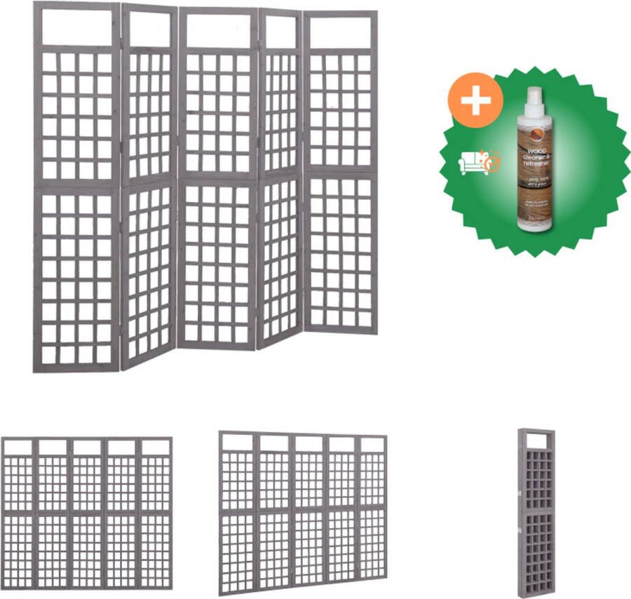VidaXL Kamerscherm trellis met 5 panelen 201-5x180 cm vurenhout grijs Kamerscherm Inclusief Houtreiniger en verfrisser