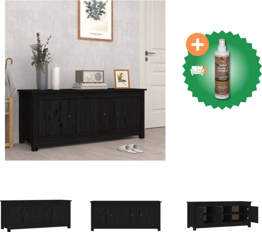 VidaXL Houten Schoenenkast Massief Grenenhout 110 x 38 x 45.5 cm Zwart Schoenenkast Inclusief Houtreiniger en verfrisser