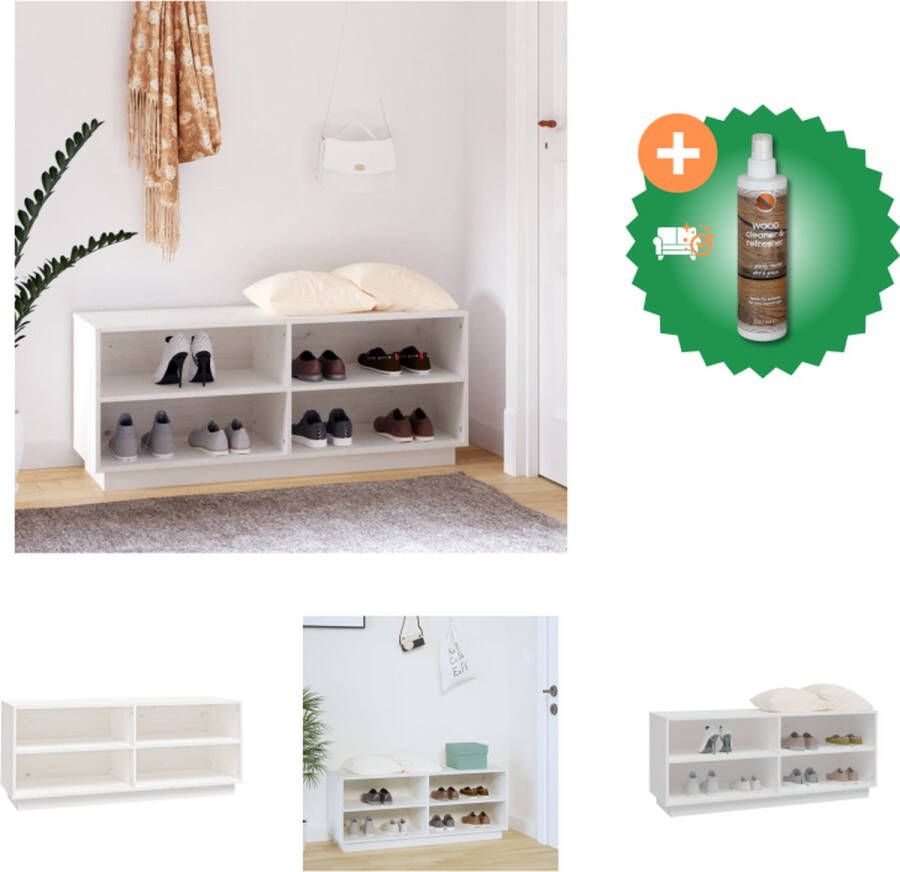 VidaXL houten schoenenkast wit 110 x 34 x 45 cm massief grenenhout Schoenenkast Inclusief Houtreiniger en verfrisser