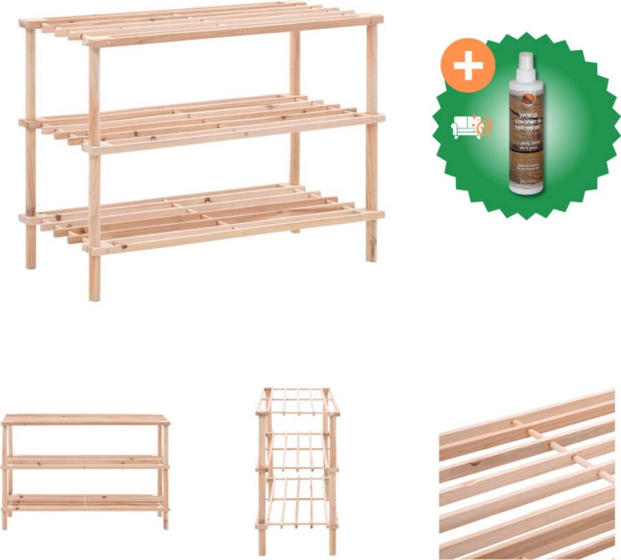VidaXL Schoenenrek met 3 schappen massief vurenhout Schoenenkast Inclusief Houtreiniger en verfrisser