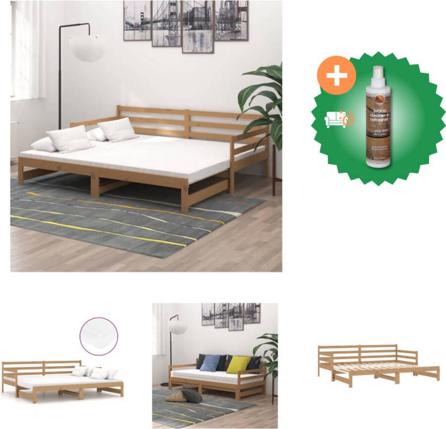 VidaXL Houten Slaapbank 203 x 183 x 69 cm Honingbruin Massief grenenhout Inclusief 2x Matras Bed Inclusief Houtreiniger en verfrisser