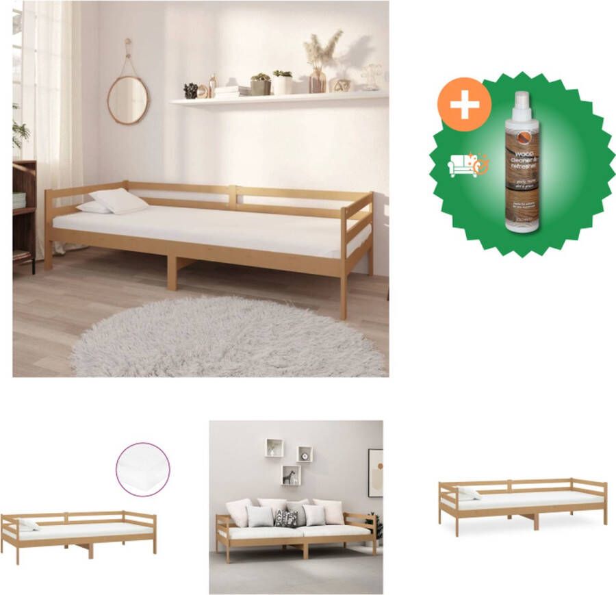 VidaXL Houten Slaapbank 204 x 98 x 57 cm Honingbruin Massief Grenenhout 90 x 200 x 20 cm Matras Met 240 veren per m² Bed Inclusief Houtreiniger en verfrisser