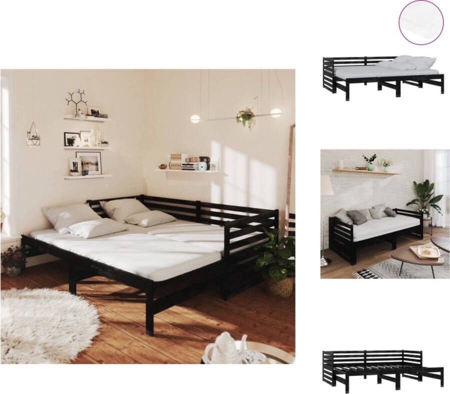 VidaXL Bedbank Bedbanken Bed Bank Bed Banken Slaapbank uitschuifbaar massief grenenhout zwart 2x(90x200) cm - Foto 2