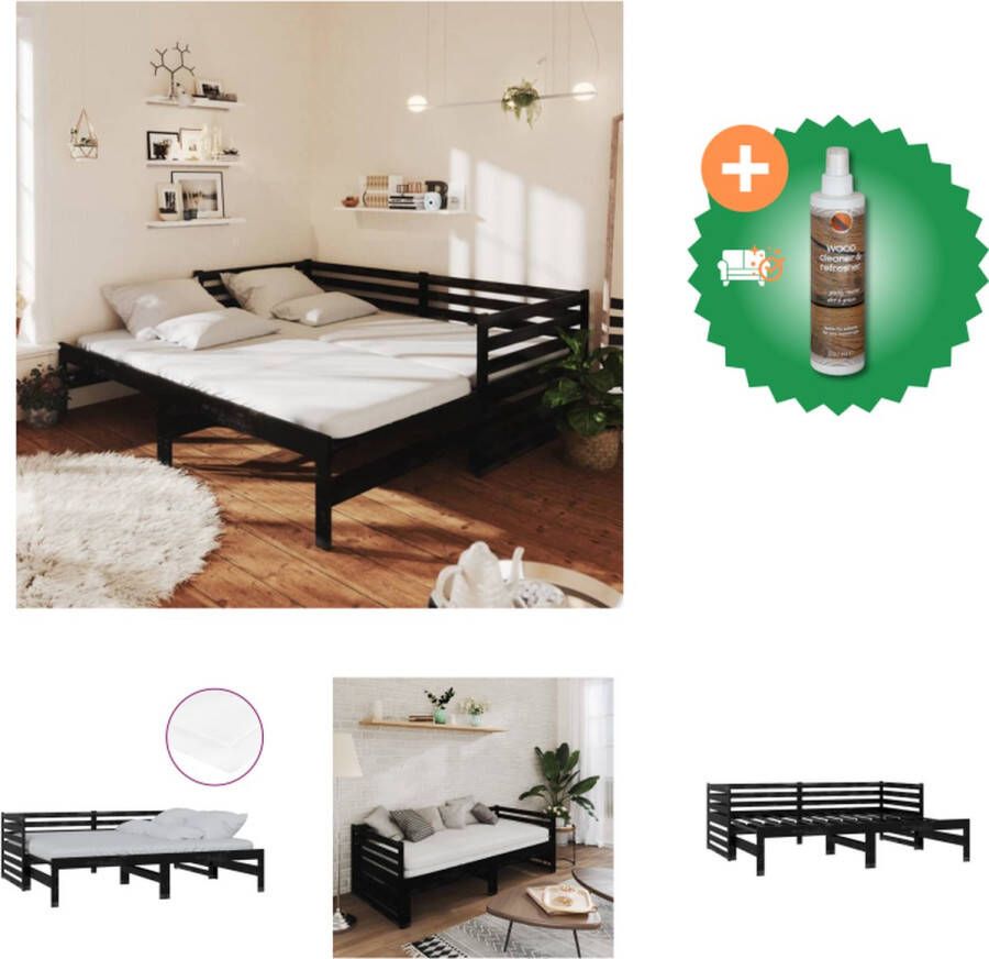 VidaXL Slaapbank uitschuifbaar massief grenenhout zwart 2x(90x200) cm Bed Inclusief Houtreiniger en verfrisser