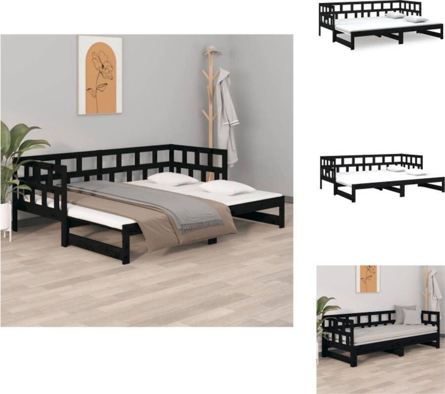 vidaXL Houten Slaapbank Grenenhout Uitschuifbaar Zijwand Zwart 194x181x69 cm Bed