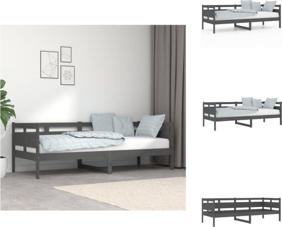 vidaXL Houten Slaapbank Grijs 203.5 x 86 x 66 cm Massief grenenhout Geschikt voor 80 x 200 cm matras Montage vereist Bed