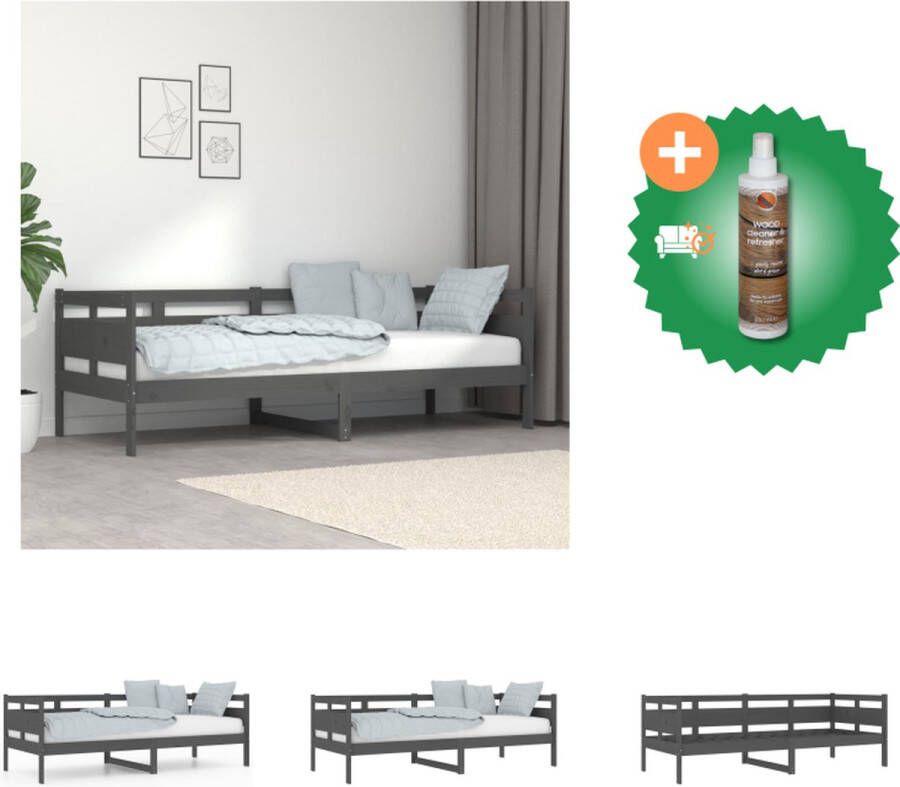 vidaXL Houten Slaapbank Grijs 203.5 x 86 x 66 cm Massief grenenhout Geschikt voor 80 x 200 cm matras Montage vereist Bed Inclusief Houtreiniger en verfrisser