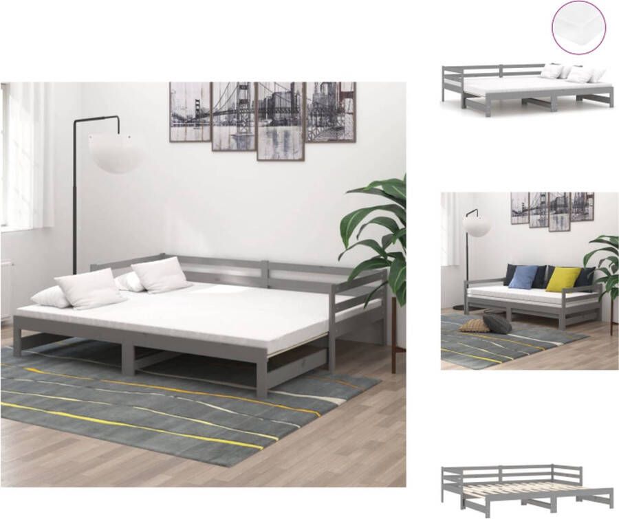 VidaXL Houten Slaapbank Grijs 203x184x56 cm Massief grenenhout Inclusief 2 matrassen Bed