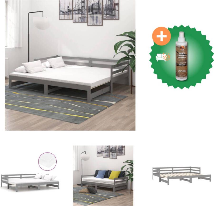VidaXL Slaapbank Logeerbed Massief Grenenhout Uitschuifbaar Grijs 205.5 x 182 x 30 cm Comfortabele ondersteuning Bed Inclusief Houtreiniger en verfrisser - Foto 2
