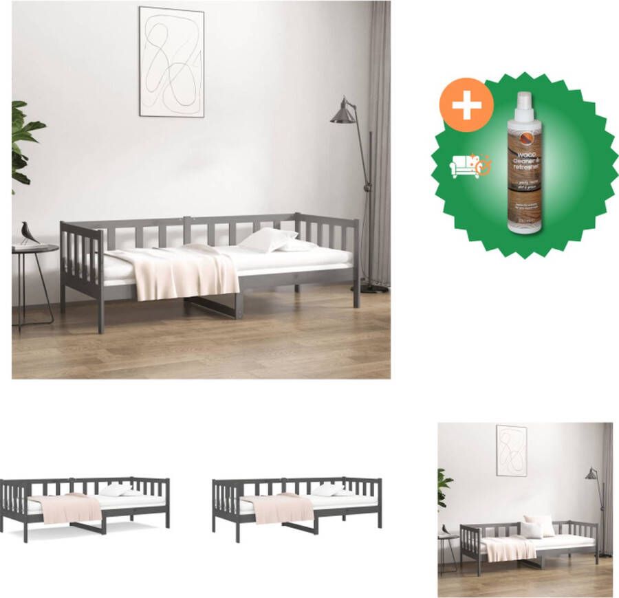 VidaXL Houten Slaapbank Logeerbed met Bedhek Grijs 193.5 x 96 x 66 cm Massief Grenenhout Bed Inclusief Houtreiniger en verfrisser