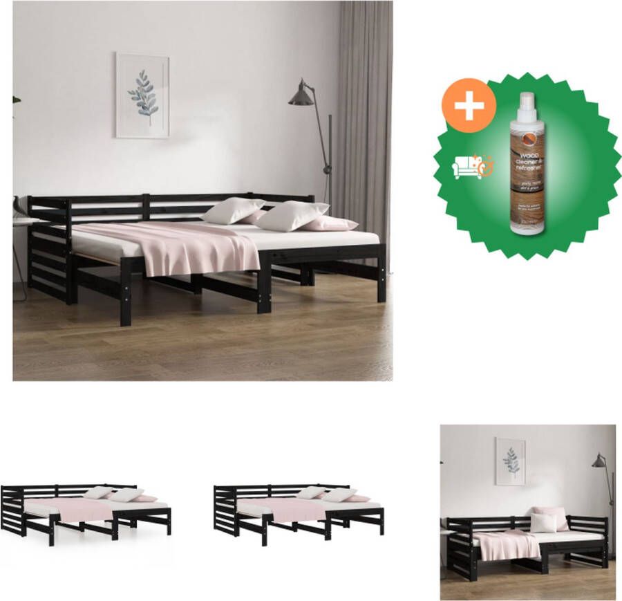 VidaXL Houten Slaapbank Logeerbed Uitschuifbaar Zwart 203.5 x 160 x 68.5 cm Massief grenenhout Matras 80 x 200 cm 2 matrassen vereist Bed Inclusief Houtreiniger en verfrisser