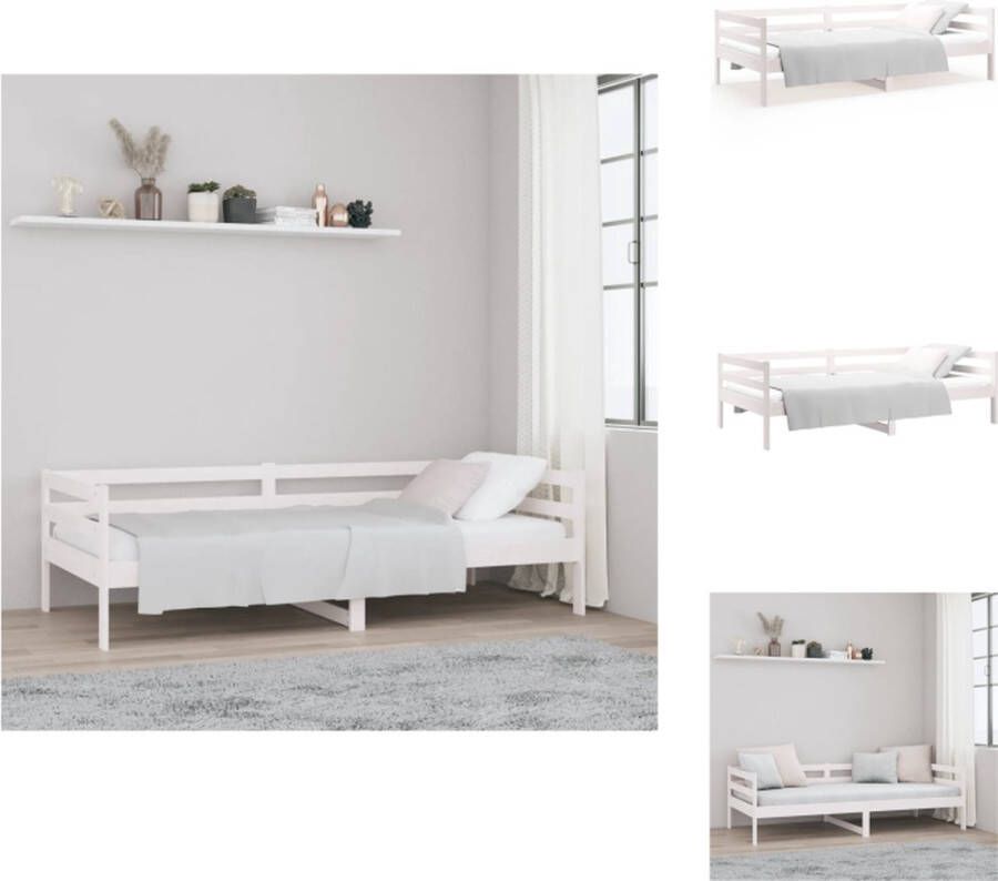 VidaXL Houten Slaapbank Massief grenenhout 193.5 x 96 x 56.5 cm 3-zijdig bedhek Gelat ontwerp Wit Bed