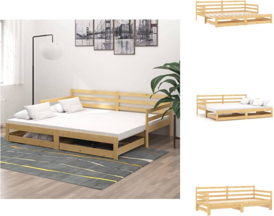 VidaXL Houten Slaapbank Massief grenenhout 203 x 183 x 69 cm Geschikt voor matras 90 x 200 cm Inclusief 2 bedlades Bed