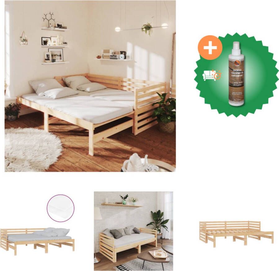 VidaXL Houten Slaapbank Logeerbed en Bank Massief Grenenhout Uitschuifbaar Bed 203.5 x 183 x 66 cm Onbehandeld Geschikt voor 90 x 200 cm Matras Montage vereist Bed Inclusief Houtreiniger en verfrisser - Foto 6