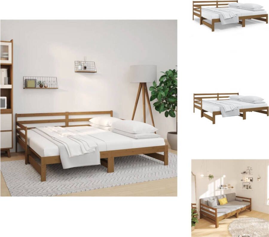 VidaXL Houten Slaapbank Massief grenenhout Uitschuifbaar Honingbruin 193.5 x 181 x 69.5 cm Geschikte matras 90 x 190 cm 2 stuks matrassen vereist Bed