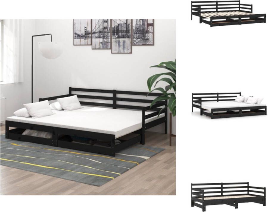 vidaXL Houten Slaapbank Massief grenenhout Zwart 203 x 183 x 69 cm Inclusief bedlades Bed