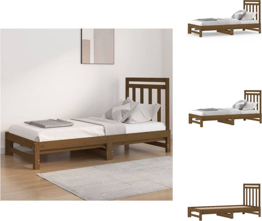 vidaXL Houten Slaapbank Uitschuifbaar Massief grenenhout Honingbruin 195.5 x 182 x 30 cm Comfortabele ondersteuning Bed