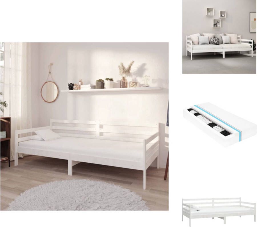 VidaXL Houten Slaapbank Wit 204 x 98 x 70 cm (B x D x H) Massief Grenenhout Matras 90 x 200 x 20 cm (B x D x D) Bed - Foto 3