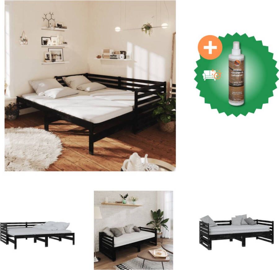 VidaXL Houten Slaapbank Zwarte Massief Grenenhout 203.5 x 185 x 68.5 cm Logeerbed en Bank Geschikte matras- 90 x 200 cm Matras niet inbegrepen 2 Matrassen vereist Montage vereist Bed Inclusief Houtreiniger en verfrisser