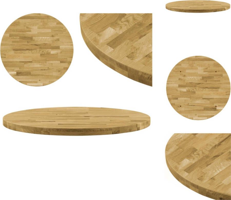 VidaXL Houten Tafelblad Diameter 800 mm Massief Eikenhout Natuurlijke Houtkleur Tafelonderdeel