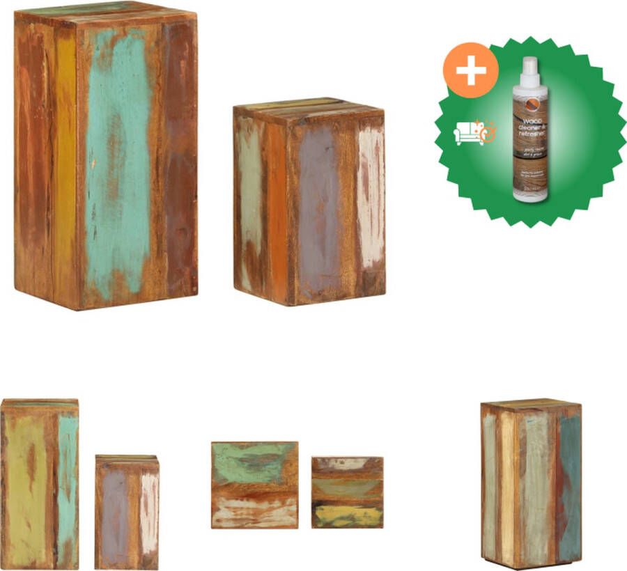VidaXL Houten Tafeltjes Set van 2 28x28x59 cm en 23x23x39 cm Handgemaakt van gerecycled hout Tafel Inclusief Houtreiniger en verfrisser