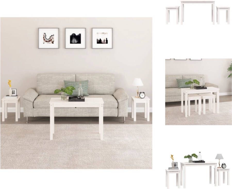 VidaXL -Tafeltjesset-3-st-massief-grenenhout-wit - Foto 3