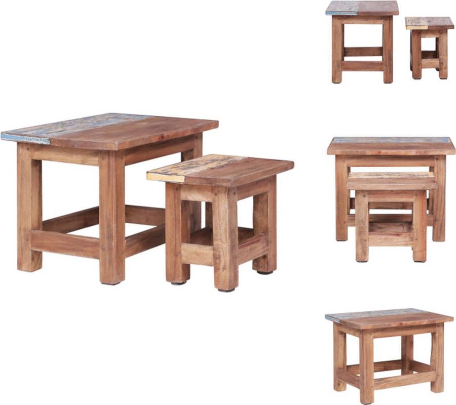 VidaXL Houten Tafeltjesset  Massief gerecycled hout  40x40x30cm 27x20x23cm  Handgemaakt authentiek  Salontafels telefoontafels nachtkastjes  Tafel