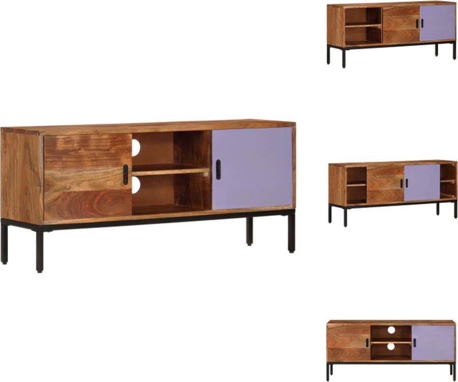 VidaXL Tv-meubel Tv-meubelen Tv-kast Televisiemeubel Tv-meubel 110x30x50 cm massief acaciahout honingbruin en grijs