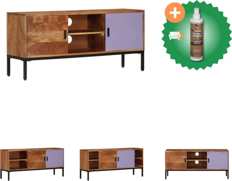 VidaXL Houten Televisiekast Vintage Design Massief Acaciahout Honingbruin 110x30x50cm Kast Inclusief Houtreiniger en verfrisser