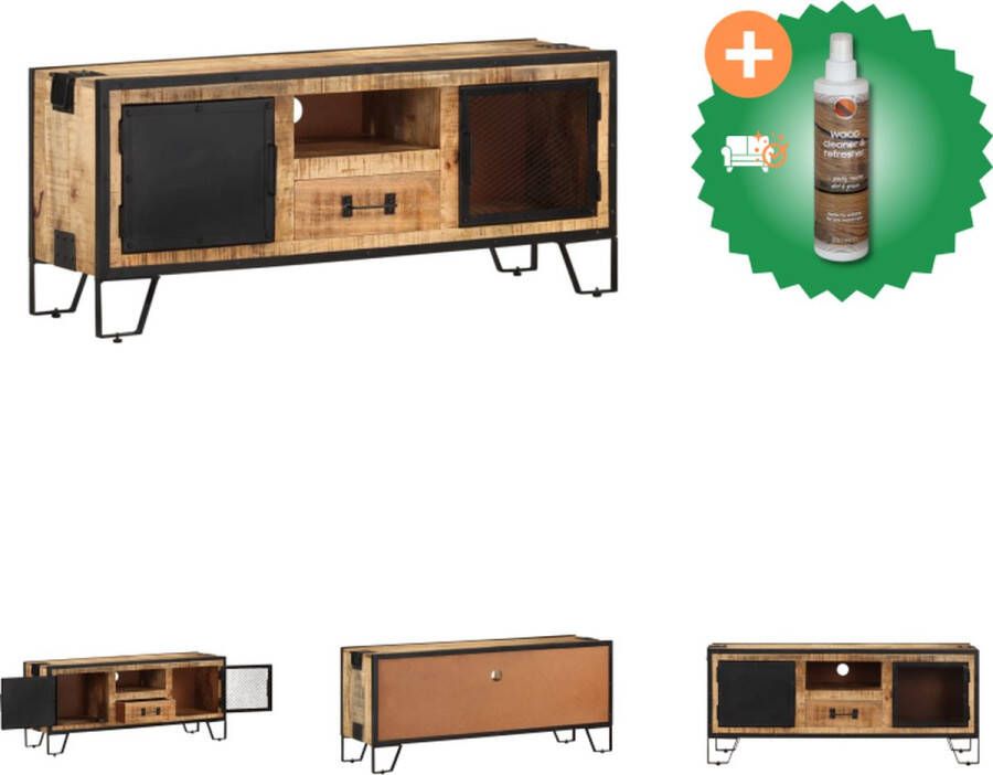 VidaXL Houten tv-kast Industriële stijl 110 x 31 x 46 cm Ruw mangohout Opbergruimte Kast Inclusief Houtreiniger en verfrisser